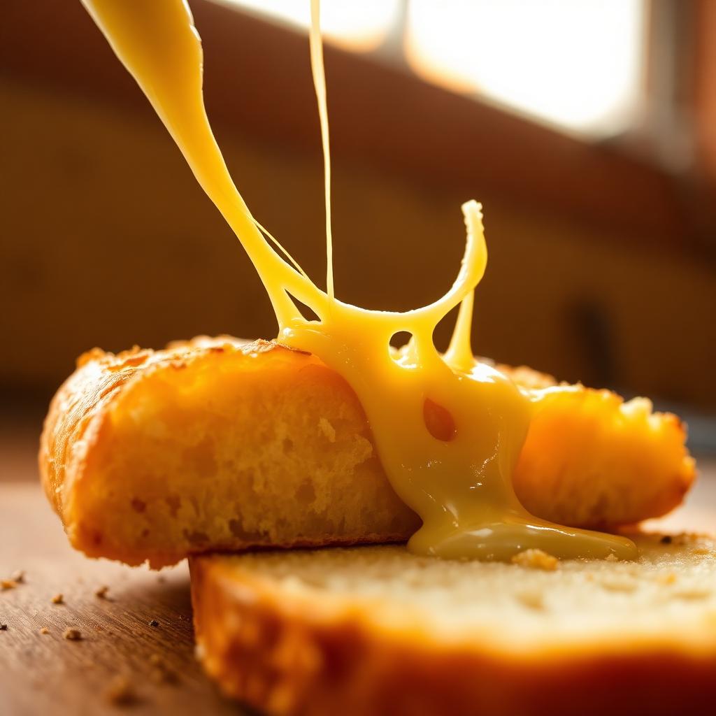 Melted cheese pulling from a warm cheese bread